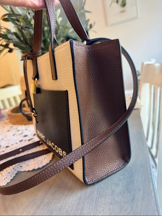 Marc Jacobs Cream, Black & Brown Leather Top-Handle Satchel - Picture 5 of 8